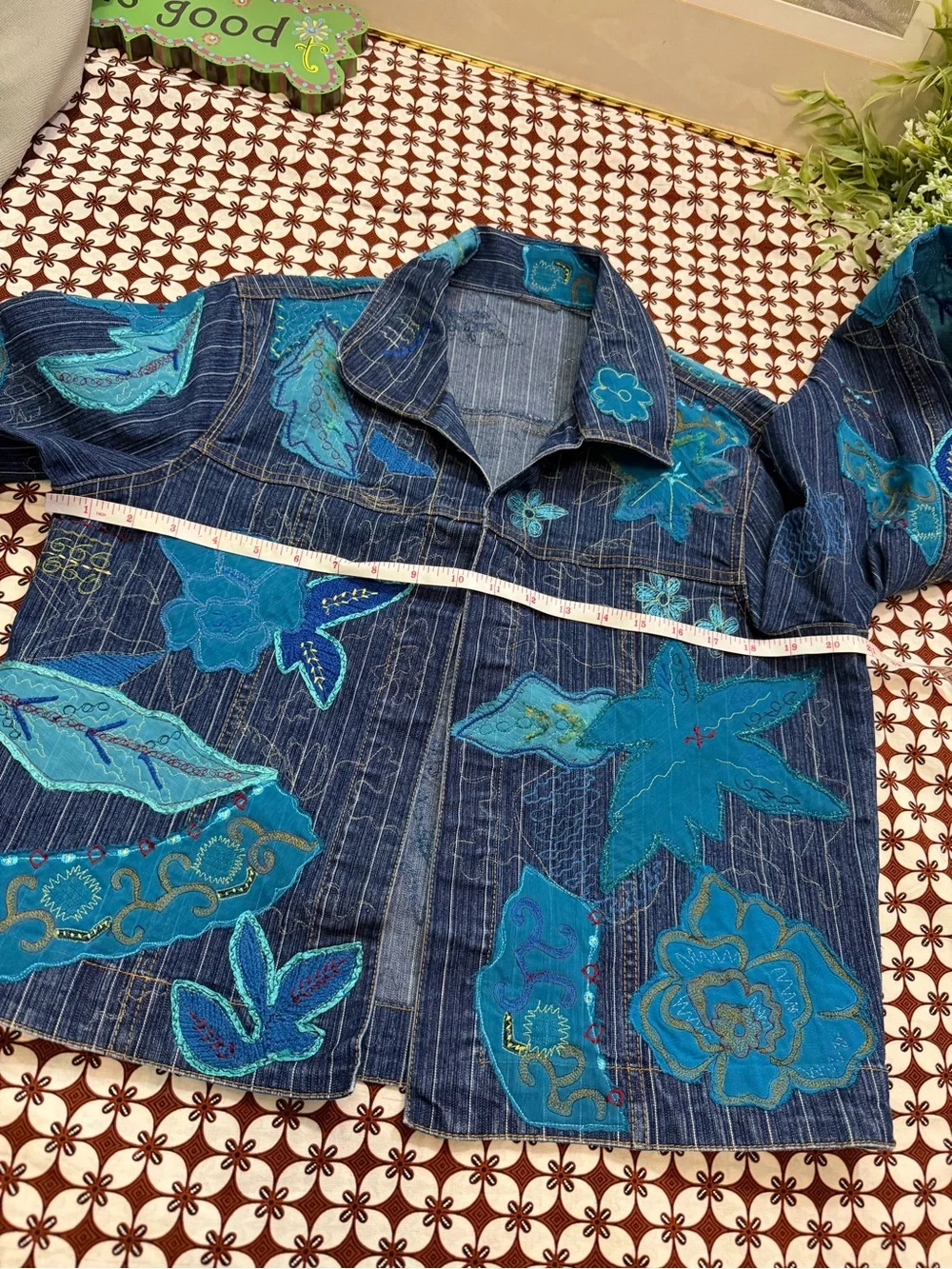 Blue Floral Patchwork Denim Jacket